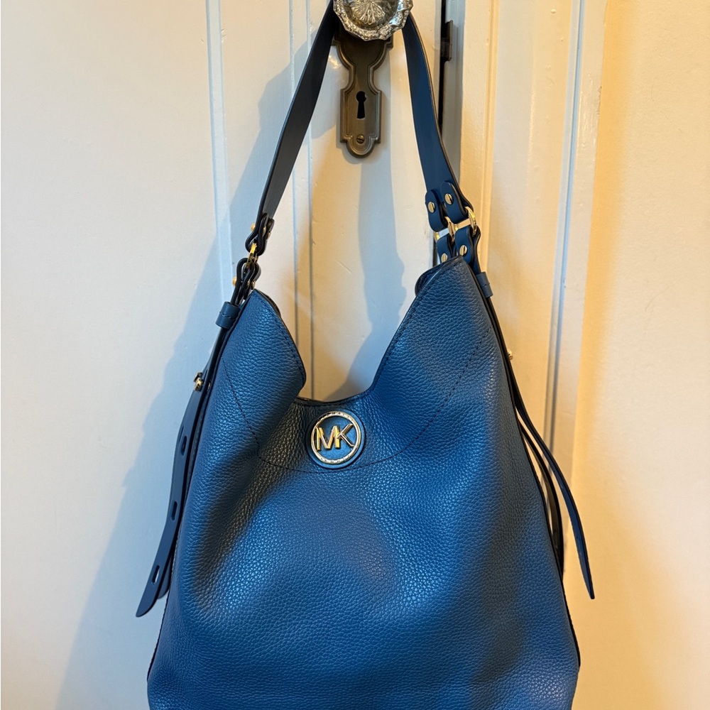 Michael Kors Blue Hobo Bag with Golden Hardware